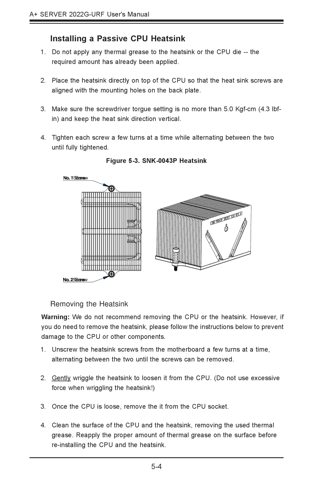 SUPER MICRO Computer 2022G-URF user manual Installing a Passive CPU Heatsink, SNK-0043P Heatsink 