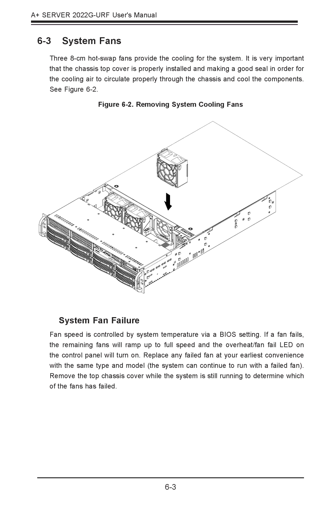 SUPER MICRO Computer 2022G-URF user manual System Fans, System Fan Failure 