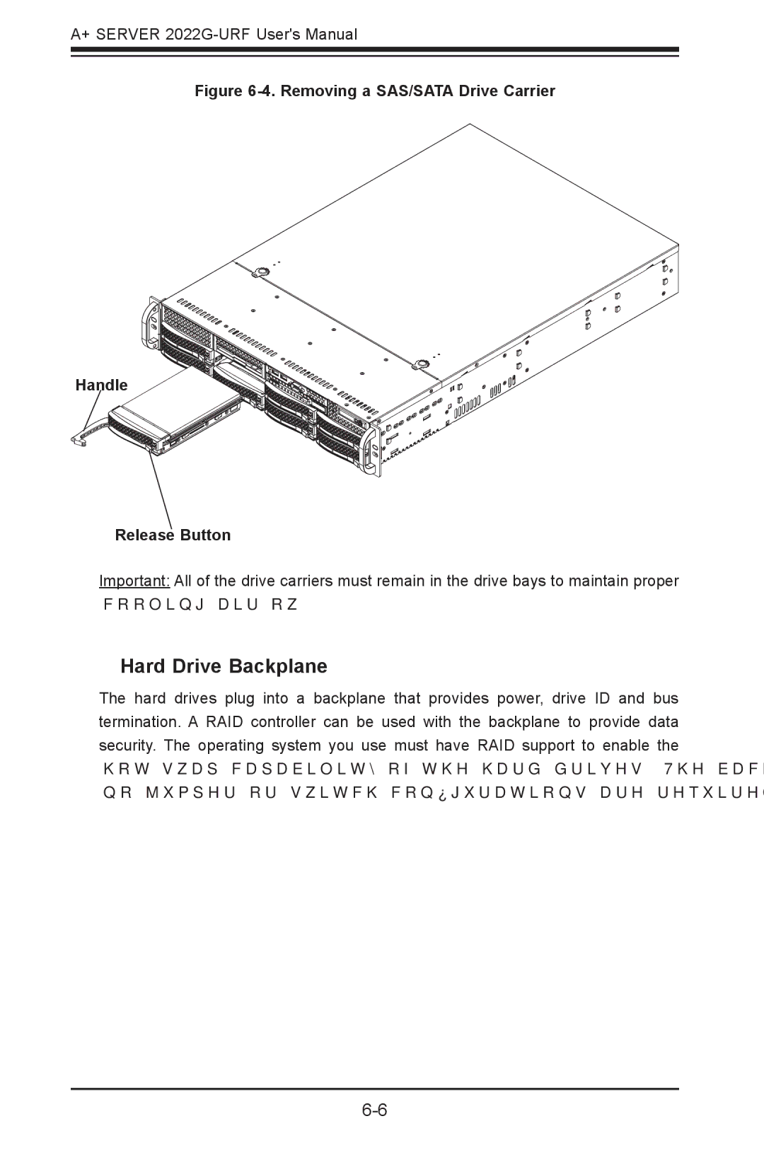 SUPER MICRO Computer 2022G-URF user manual Hard Drive Backplane, Removing a SAS/SATA Drive Carrier Handle Release Button 