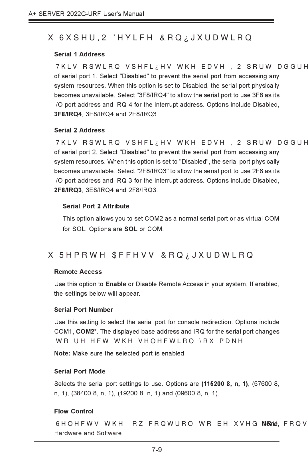 SUPER MICRO Computer 2022G-URF user manual  SuperIO Device Configuration,  Remote Access Configuration 