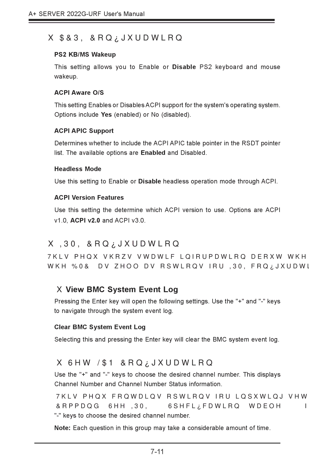 SUPER MICRO Computer 2022G-URF user manual  Acpi Configuration,  Ipmi Configuration,  View BMC System Event Log 