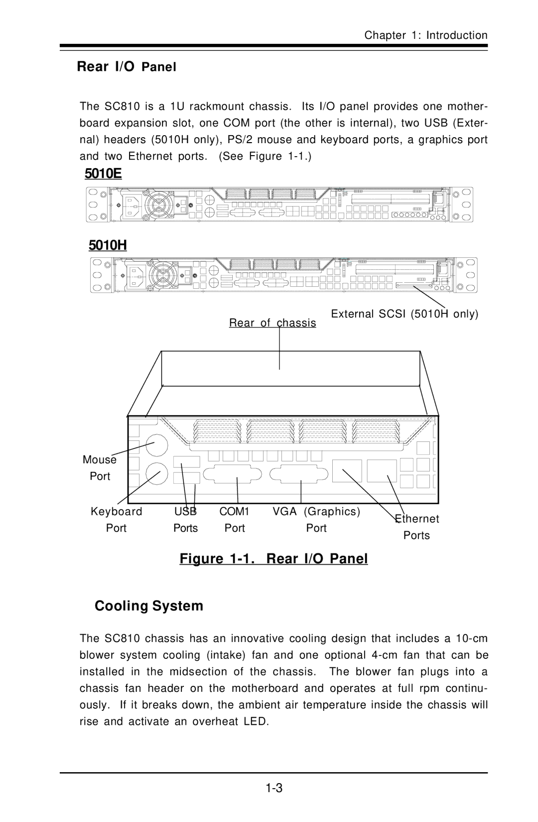 SUPER MICRO Computer user manual 5010E 5010H, Rear I/O Panel Cooling System 