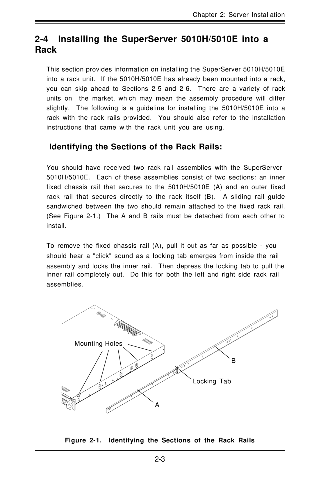 SUPER MICRO Computer Installing the SuperServer 5010H/5010E into a Rack, Identifying the Sections of the Rack Rails 
