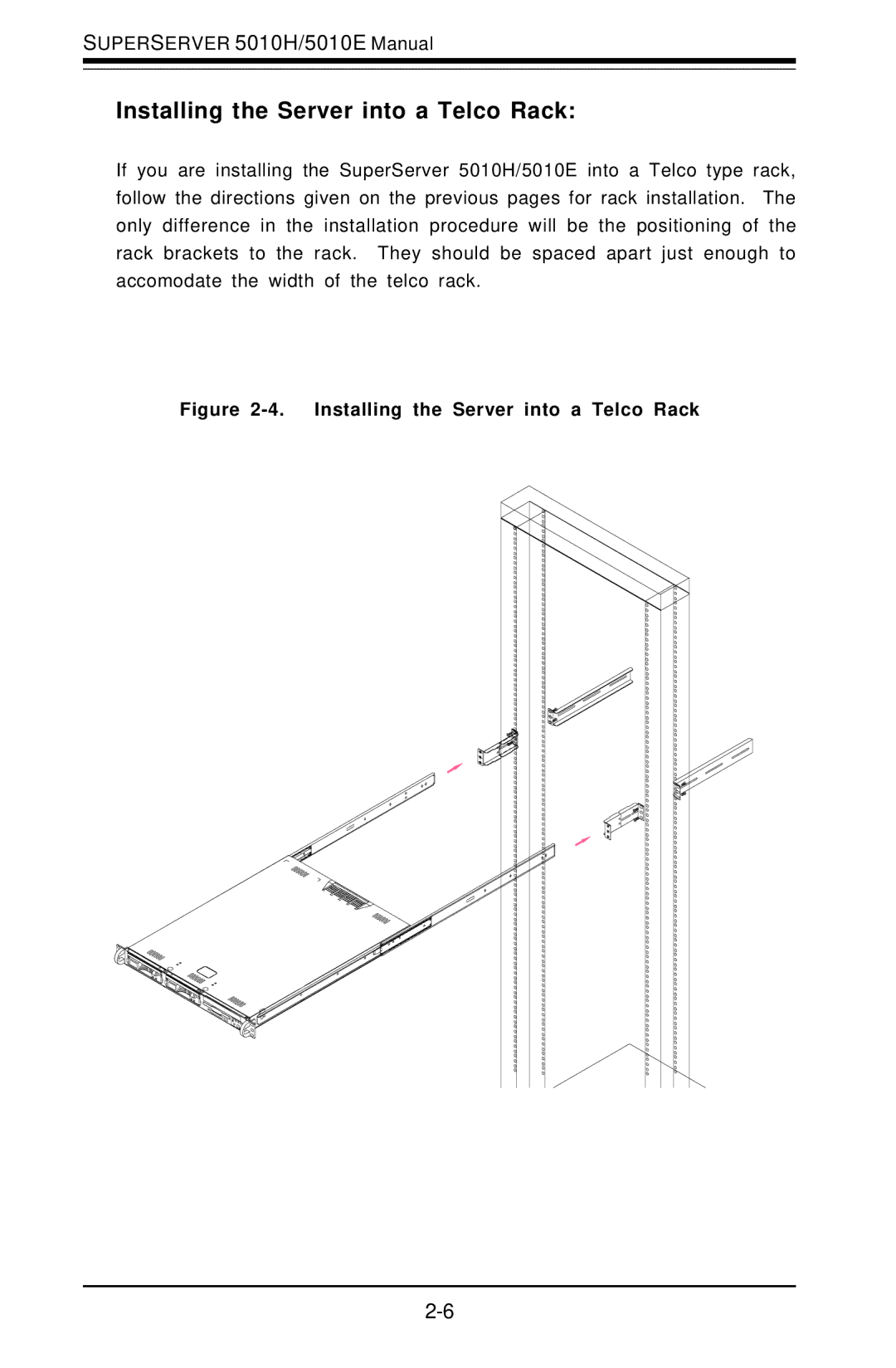 SUPER MICRO Computer 5010E, 5010H user manual Installing the Server into a Telco Rack 