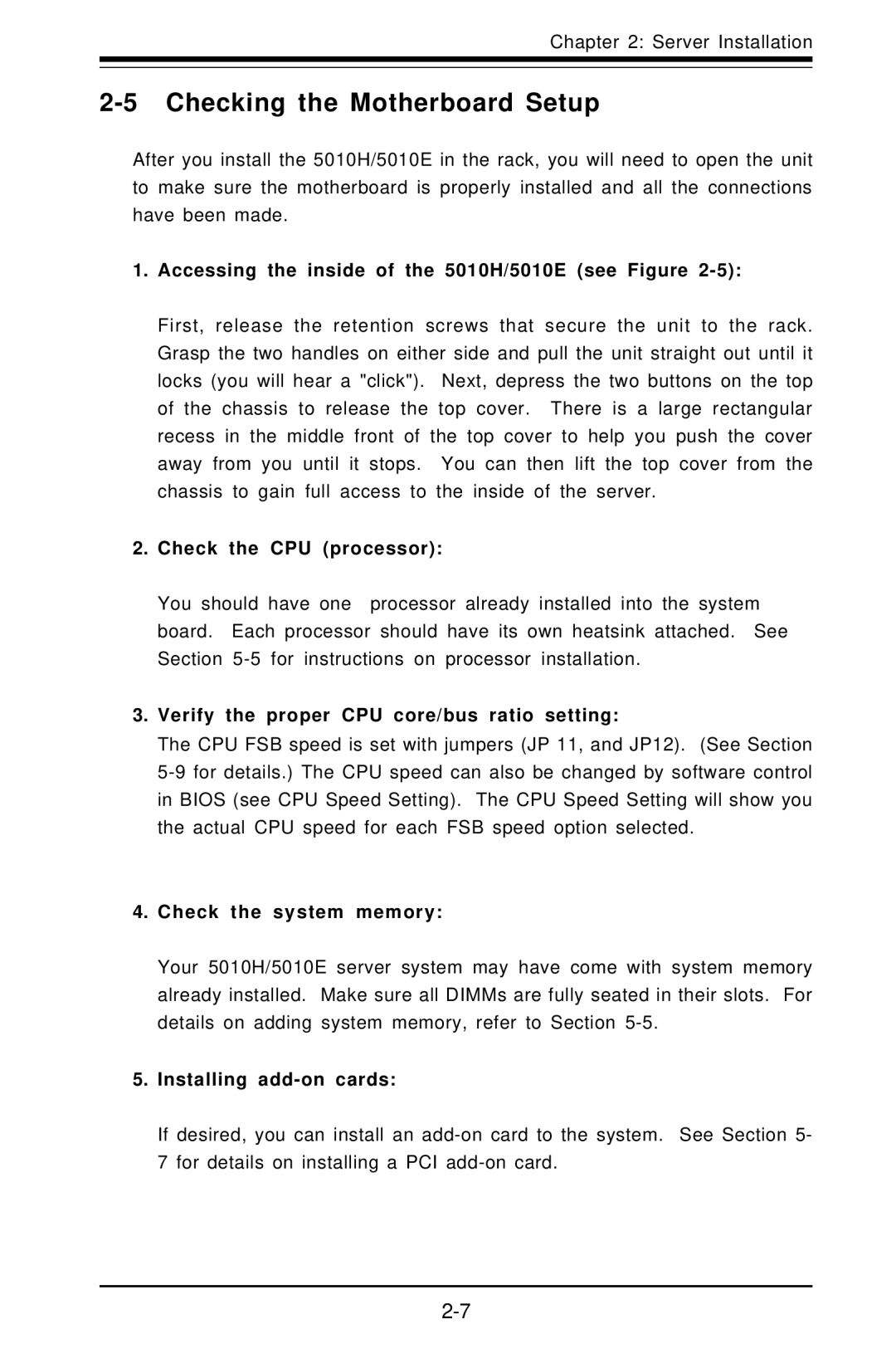 SUPER MICRO Computer 5010H, 5010E user manual Checking the Motherboard Setup 