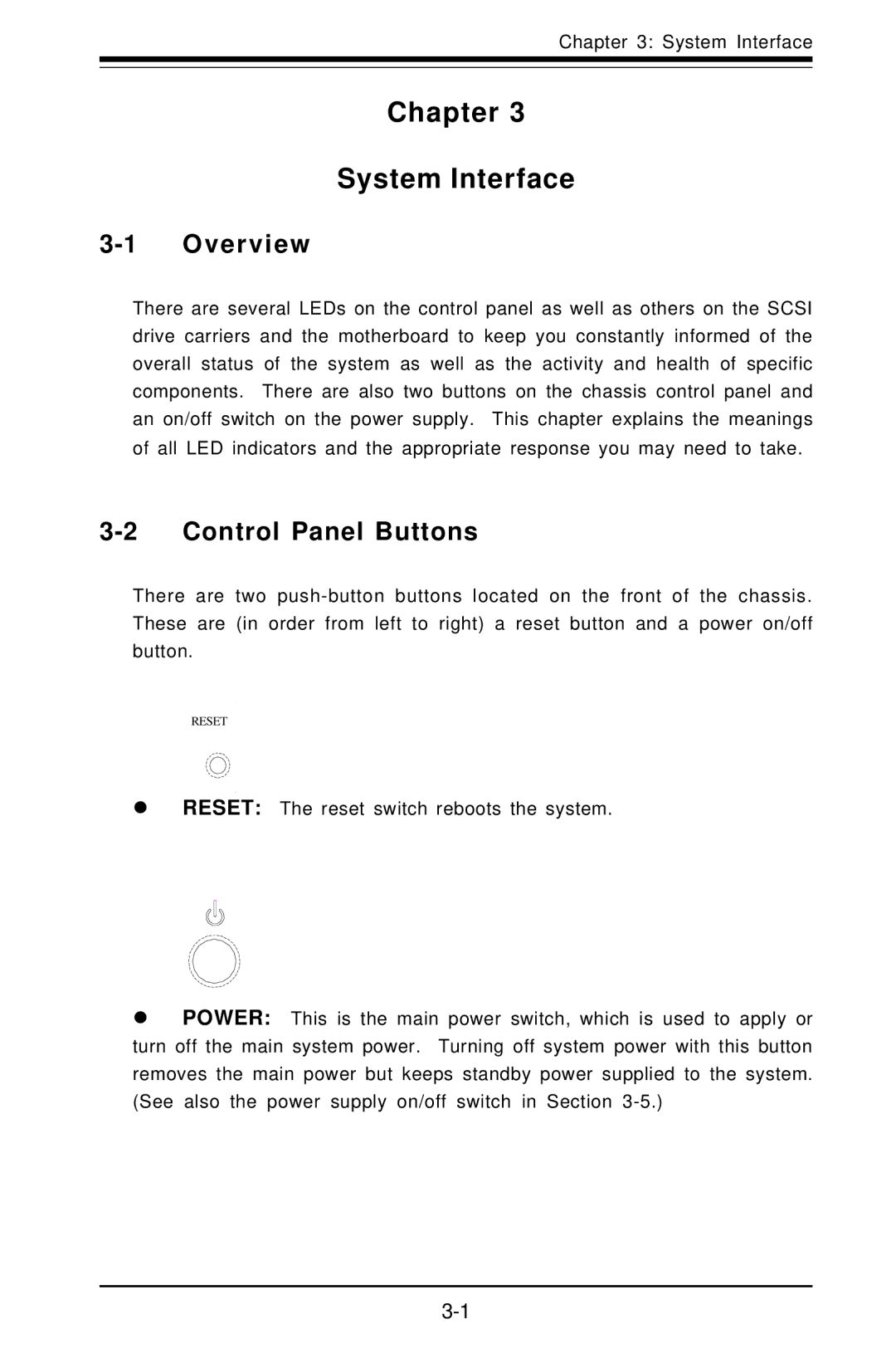 SUPER MICRO Computer 5010H, 5010E user manual Chapter System Interface, Control Panel Buttons 