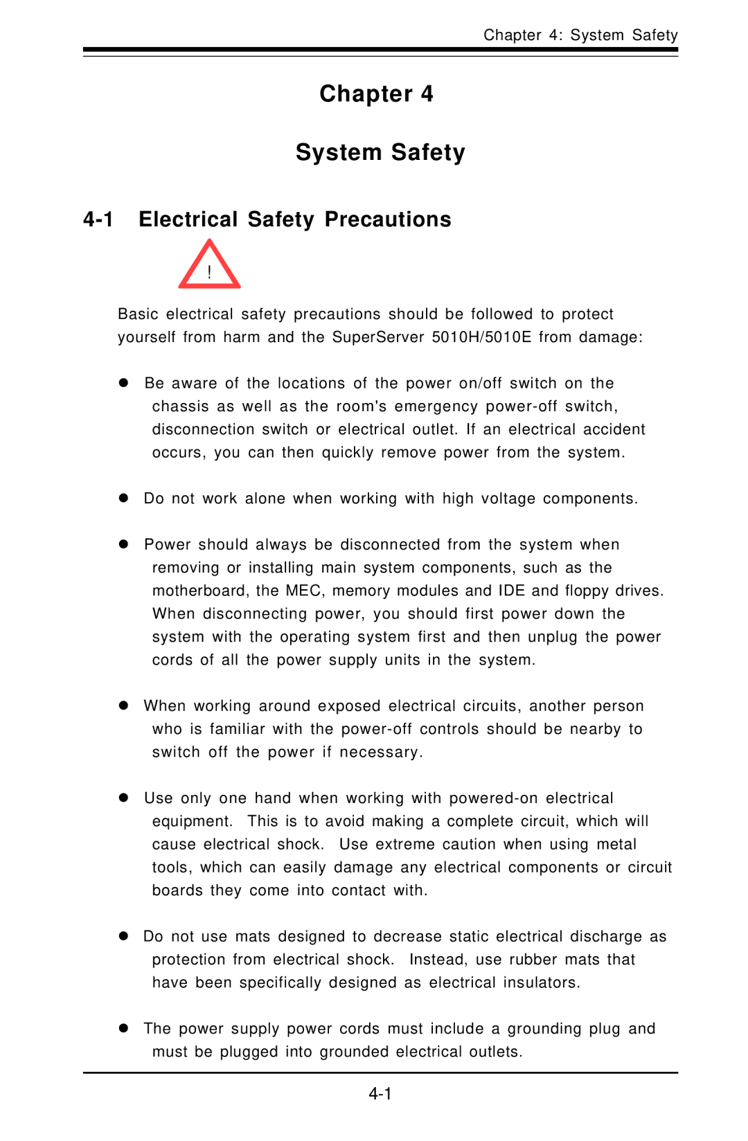 SUPER MICRO Computer 5010H, 5010E user manual Chapter System Safety, Electrical Safety Precautions 