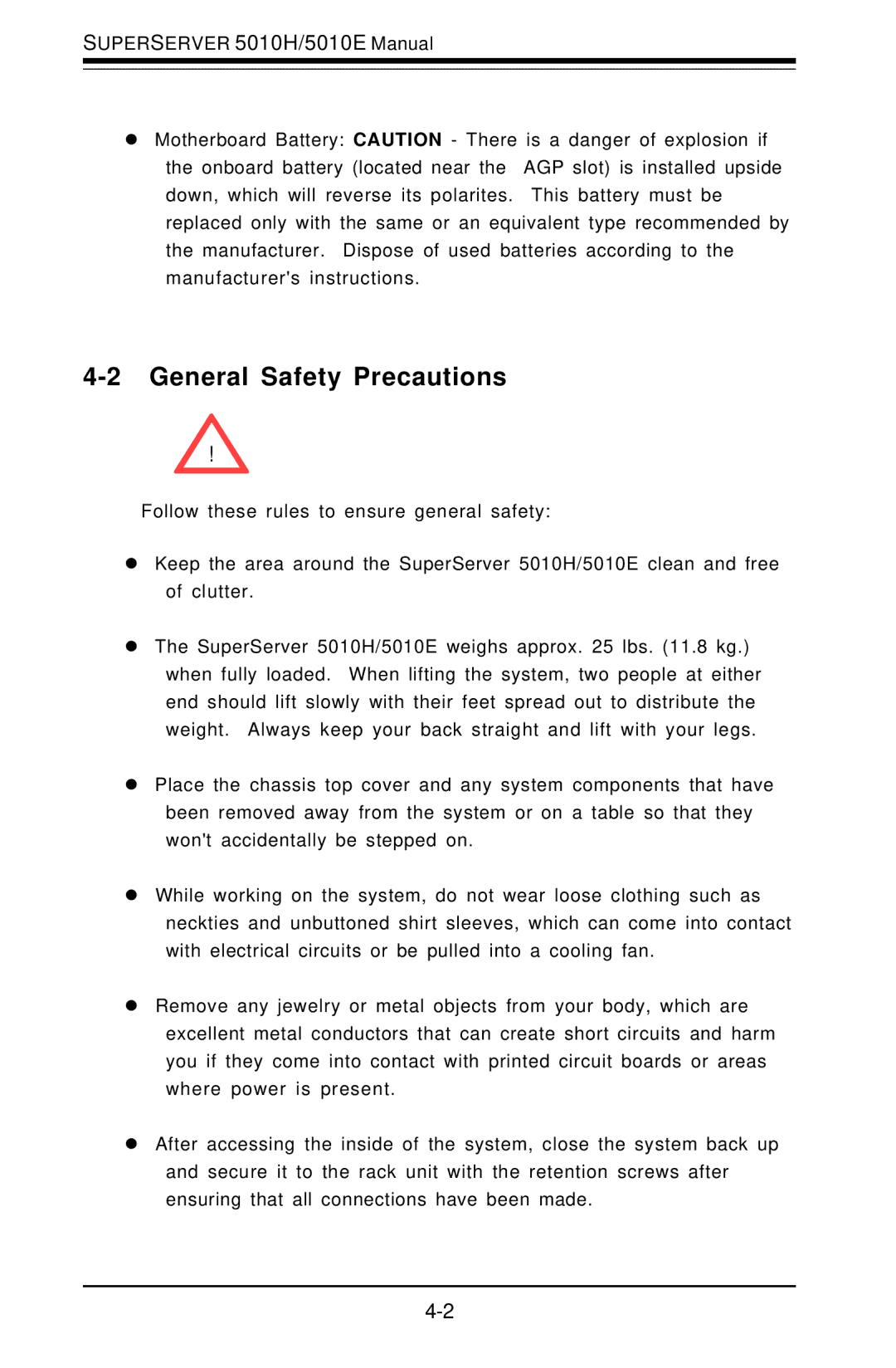 SUPER MICRO Computer 5010E, 5010H user manual General Safety Precautions 