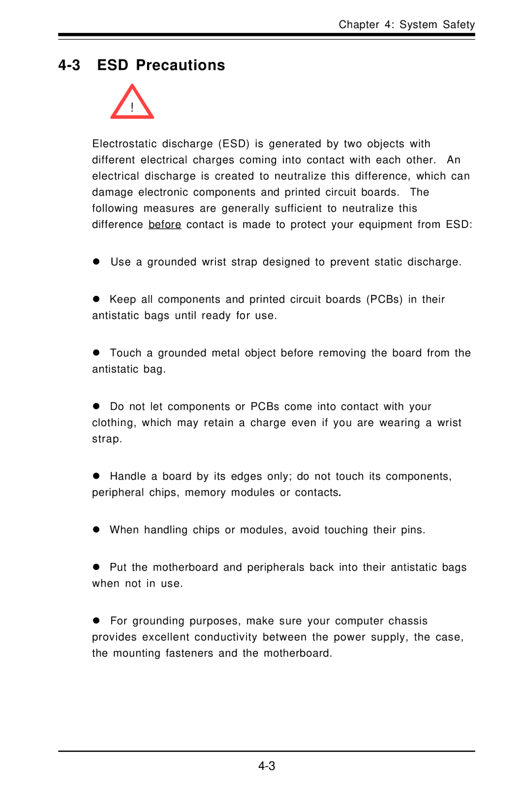 SUPER MICRO Computer 5010H, 5010E user manual ESD Precautions 