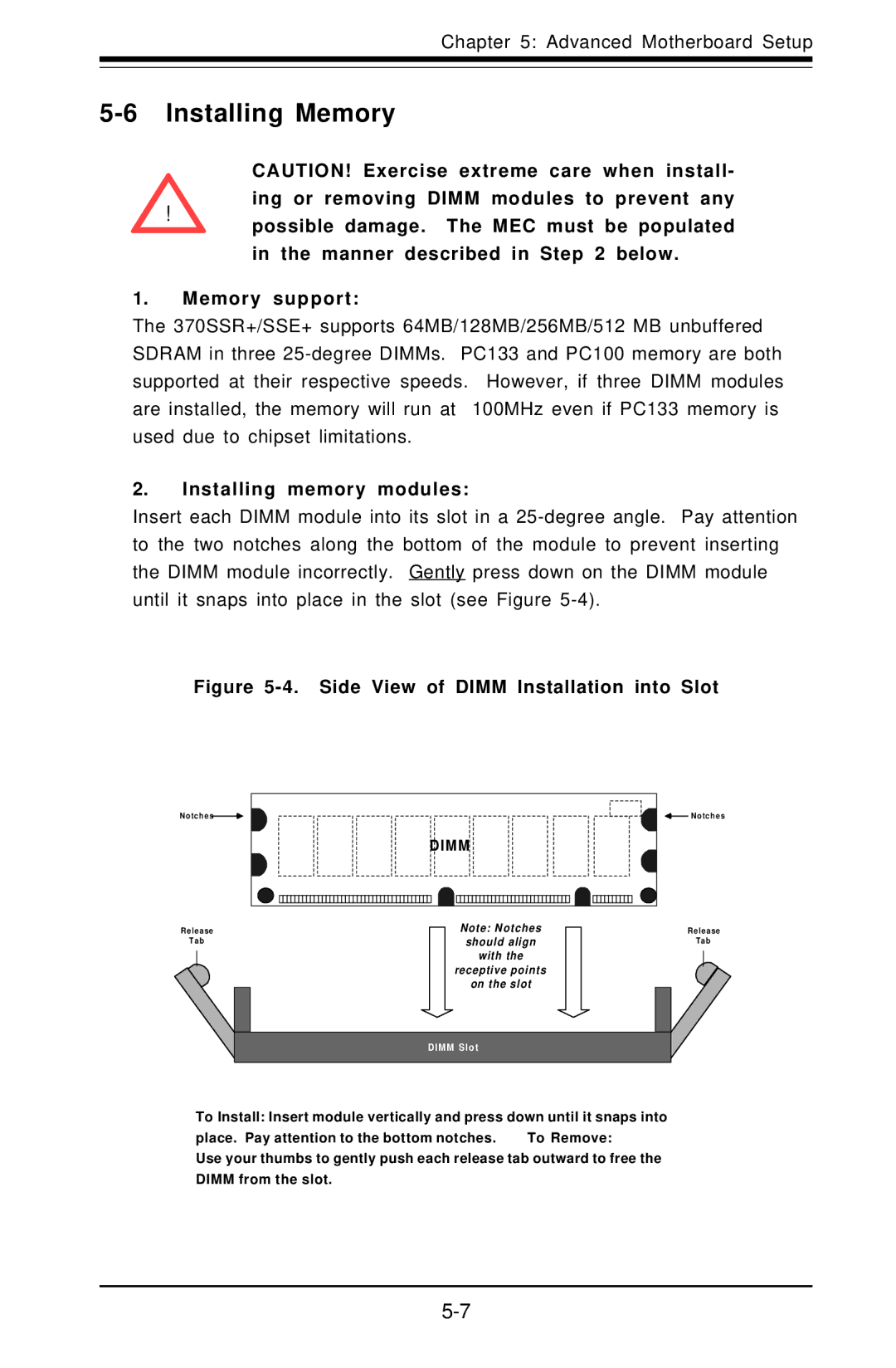 SUPER MICRO Computer 5010H, 5010E user manual Installing Memory, Installing memory modules 