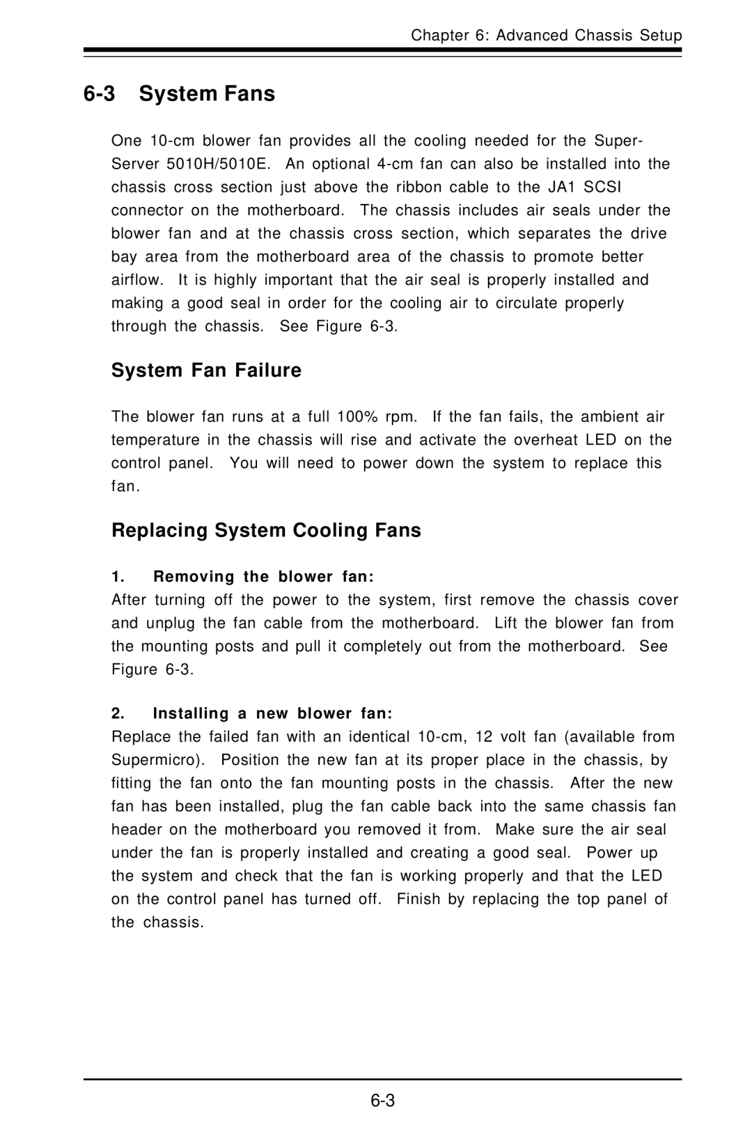 SUPER MICRO Computer 5010H, 5010E System Fans, System Fan Failure, Replacing System Cooling Fans, Removing the blower fan 