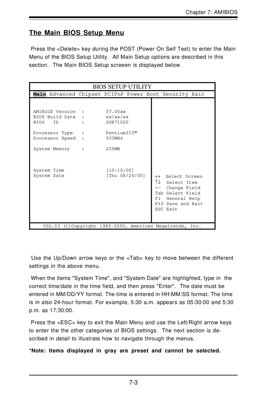 SUPER MICRO Computer 5010H, 5010E user manual Main Bios Setup Menu, Bios Setup Utility 