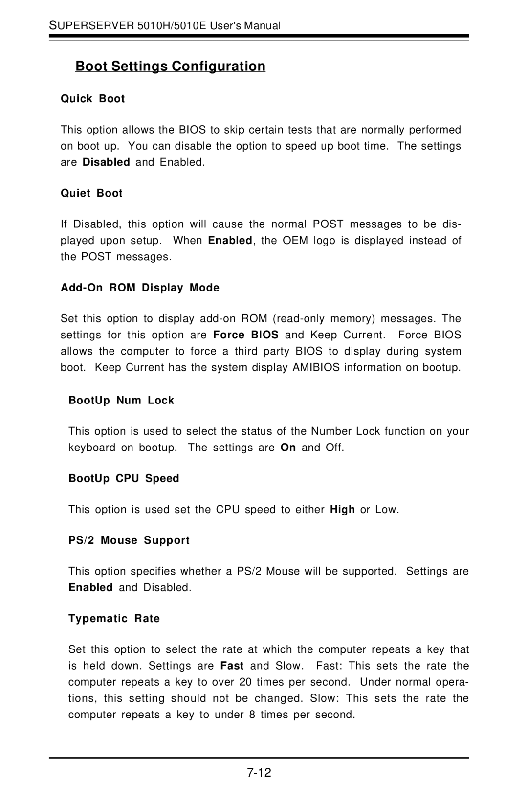 SUPER MICRO Computer 5010E, 5010H user manual Boot Settings Configuration 