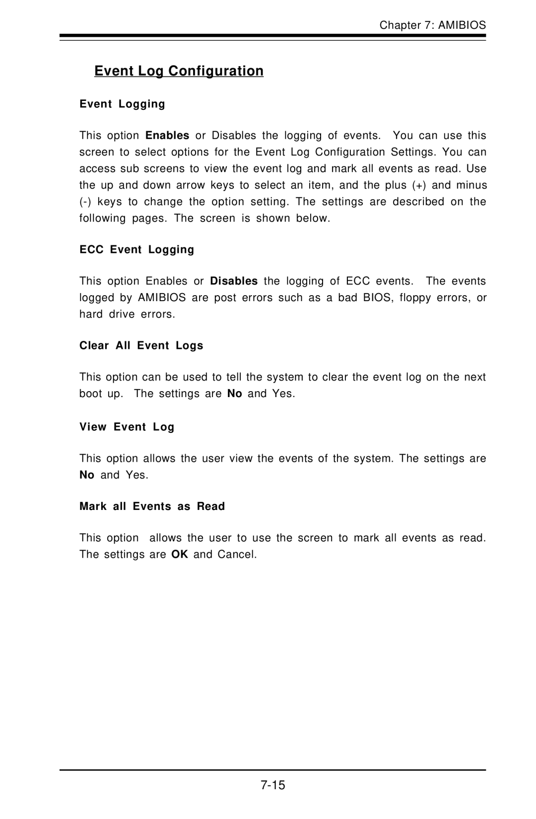 SUPER MICRO Computer 5010H, 5010E user manual Event Log Configuration 