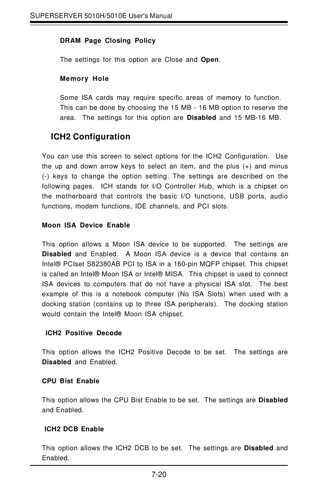 SUPER MICRO Computer 5010E, 5010H user manual ICH2 Configuration 