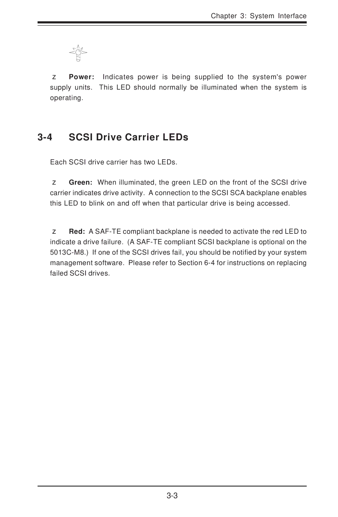 SUPER MICRO Computer 5013C-M8 user manual Scsi Drive Carrier LEDs 