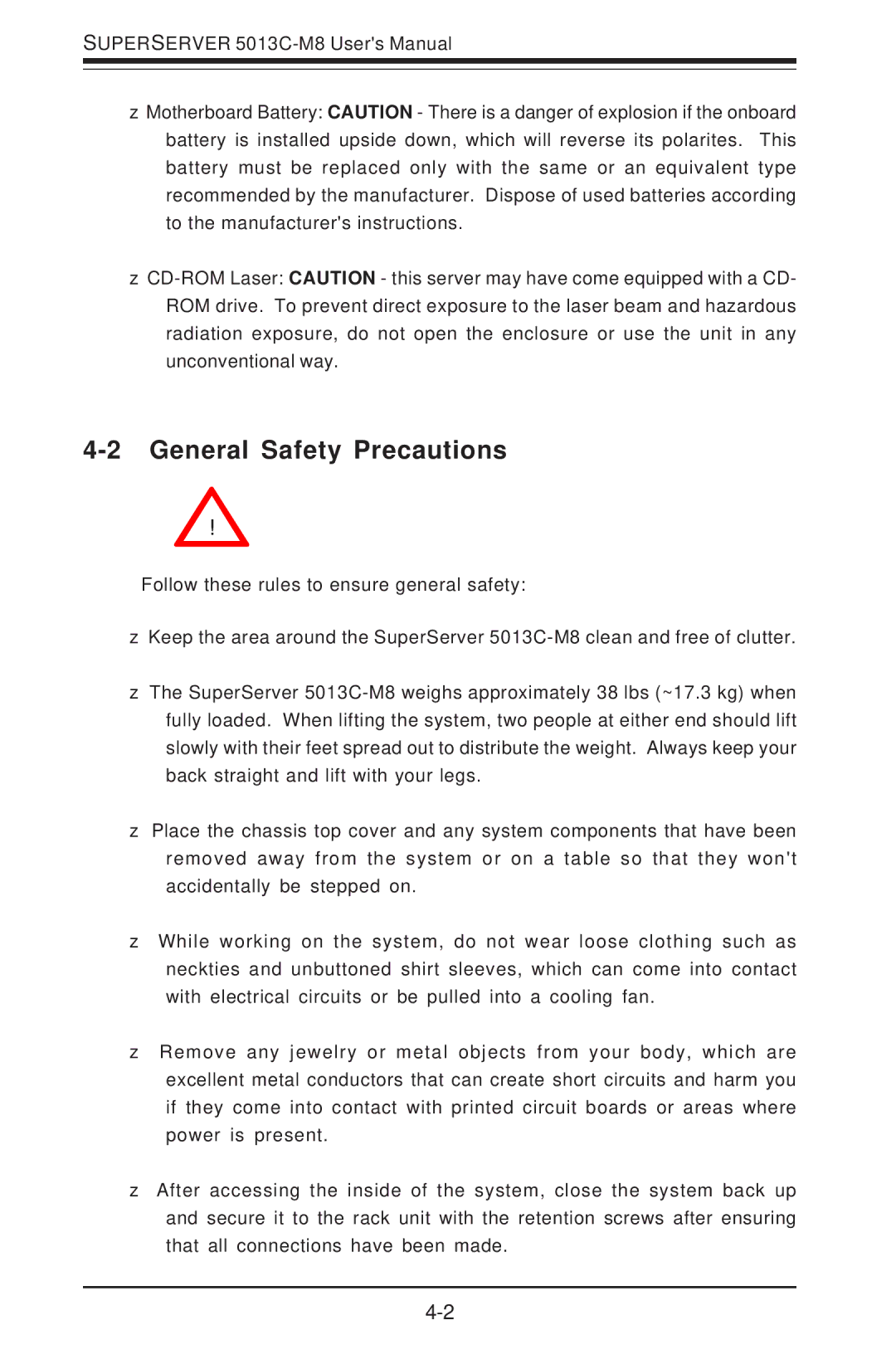 SUPER MICRO Computer 5013C-M8 user manual General Safety Precautions 