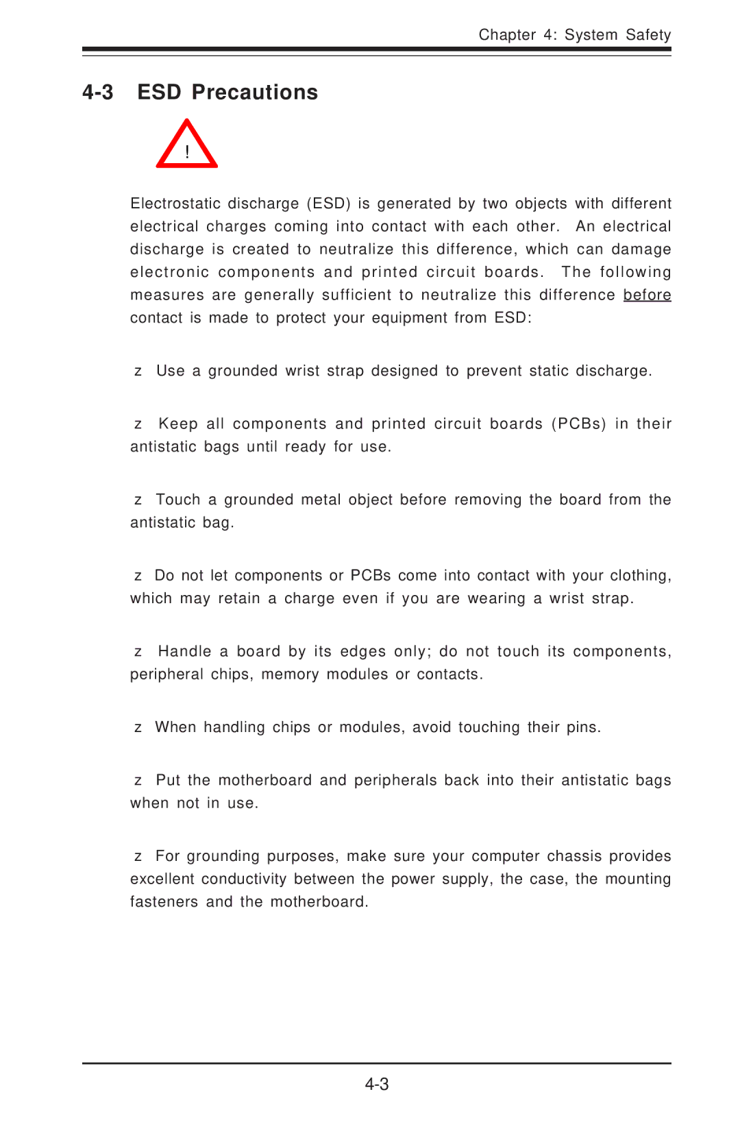 SUPER MICRO Computer 5013C-M8 user manual ESD Precautions 