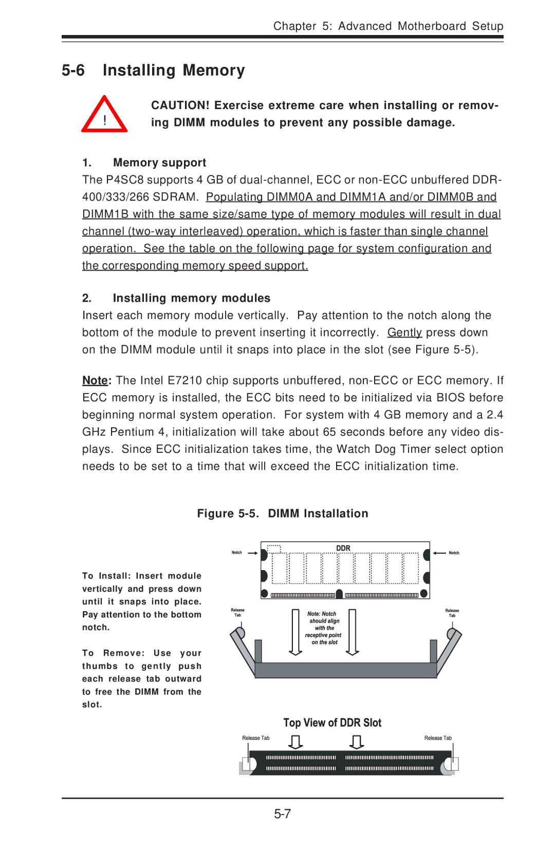 SUPER MICRO Computer 5013C-M8 user manual Installing Memory, Installing memory modules 