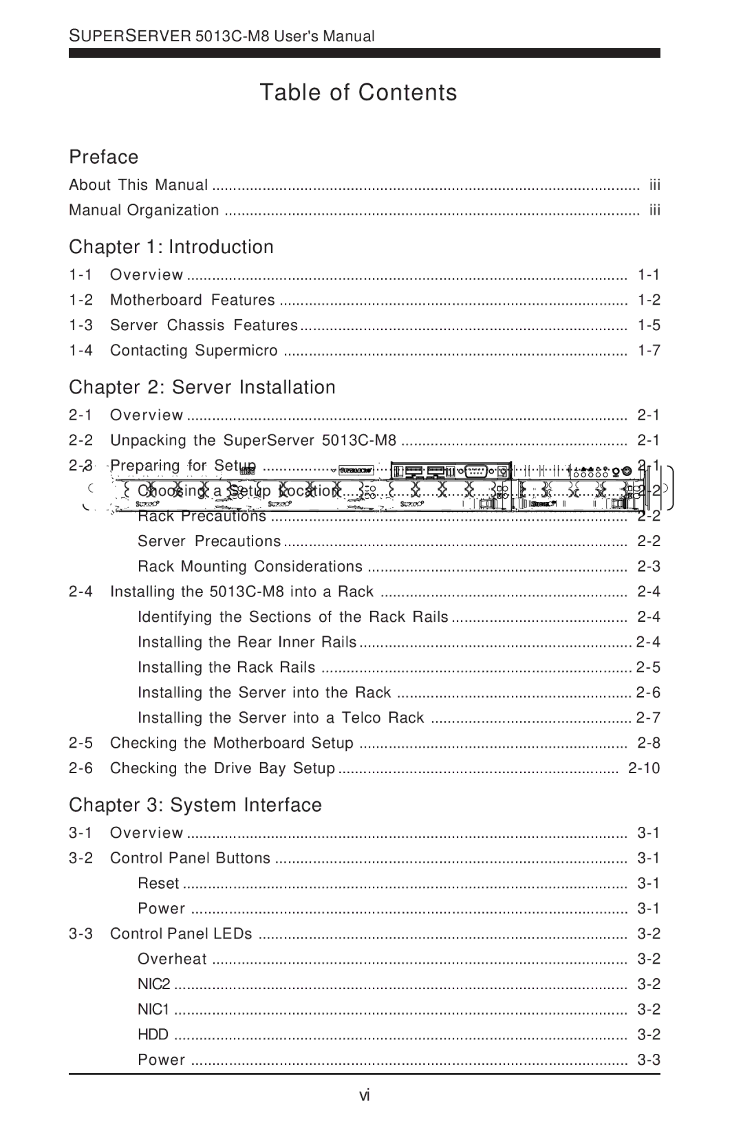 SUPER MICRO Computer 5013C-M8 user manual Table of Contents 