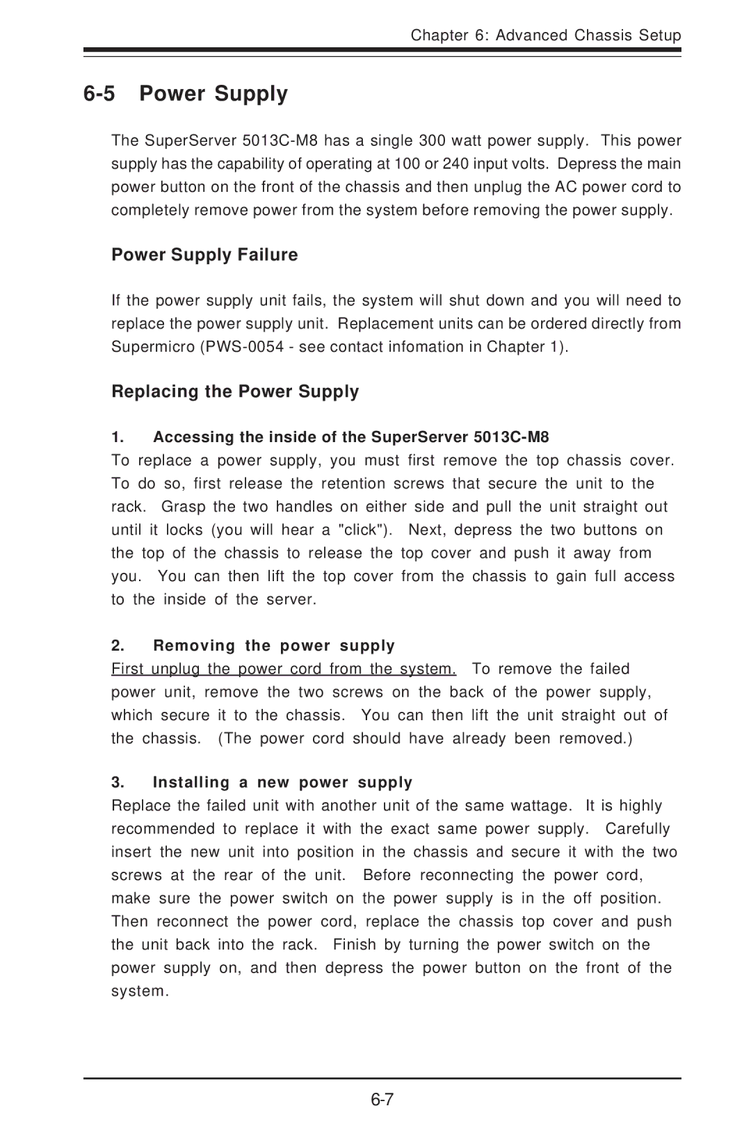 SUPER MICRO Computer 5013C-M8 user manual Power Supply Failure, Replacing the Power Supply 