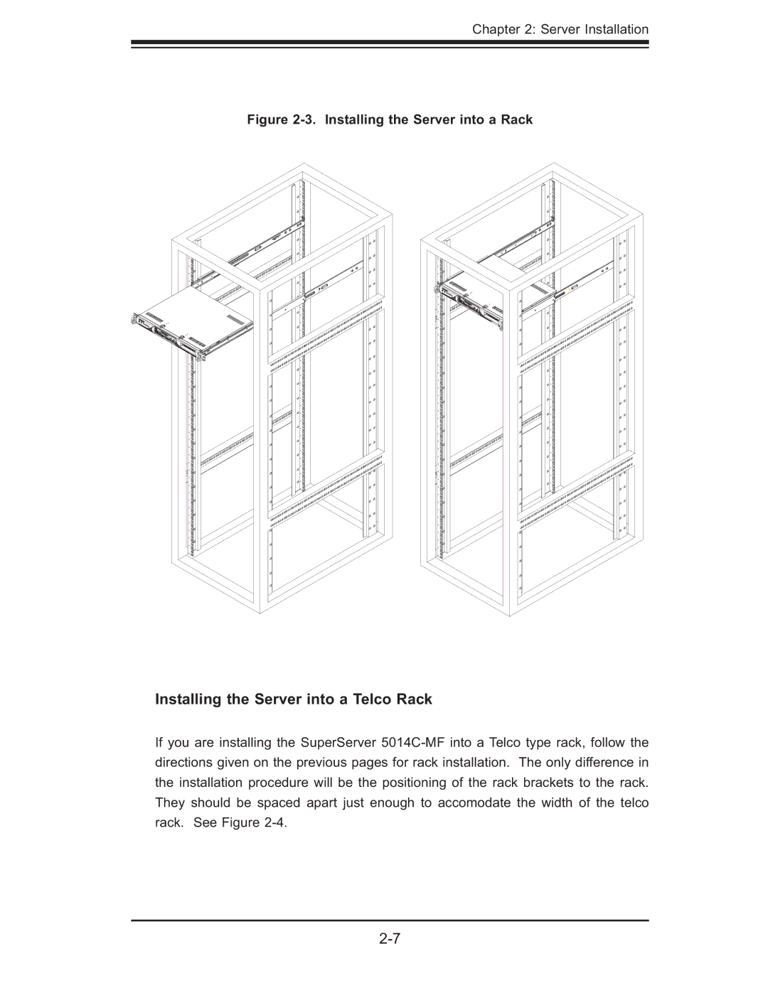 SUPER MICRO Computer 5014C-MF user manual Installing the Server into a Telco Rack, Installing the Server into a Rack 