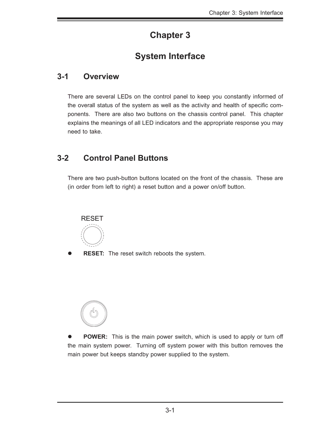 SUPER MICRO Computer 5014C-MF user manual Chapter System Interface, Control Panel Buttons 