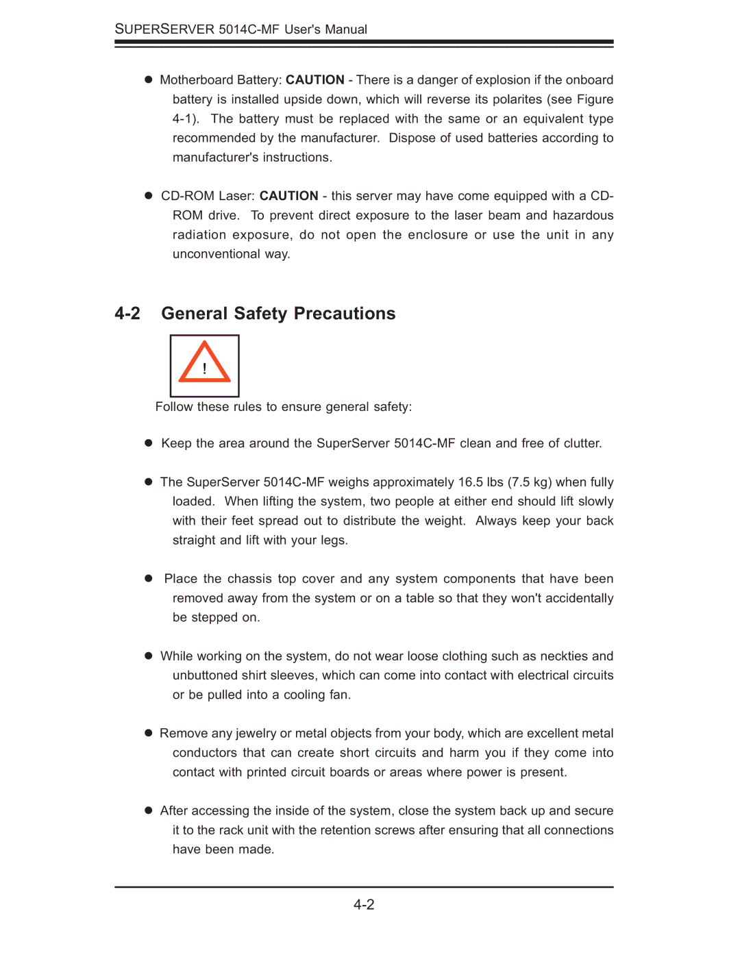 SUPER MICRO Computer 5014C-MF user manual General Safety Precautions 