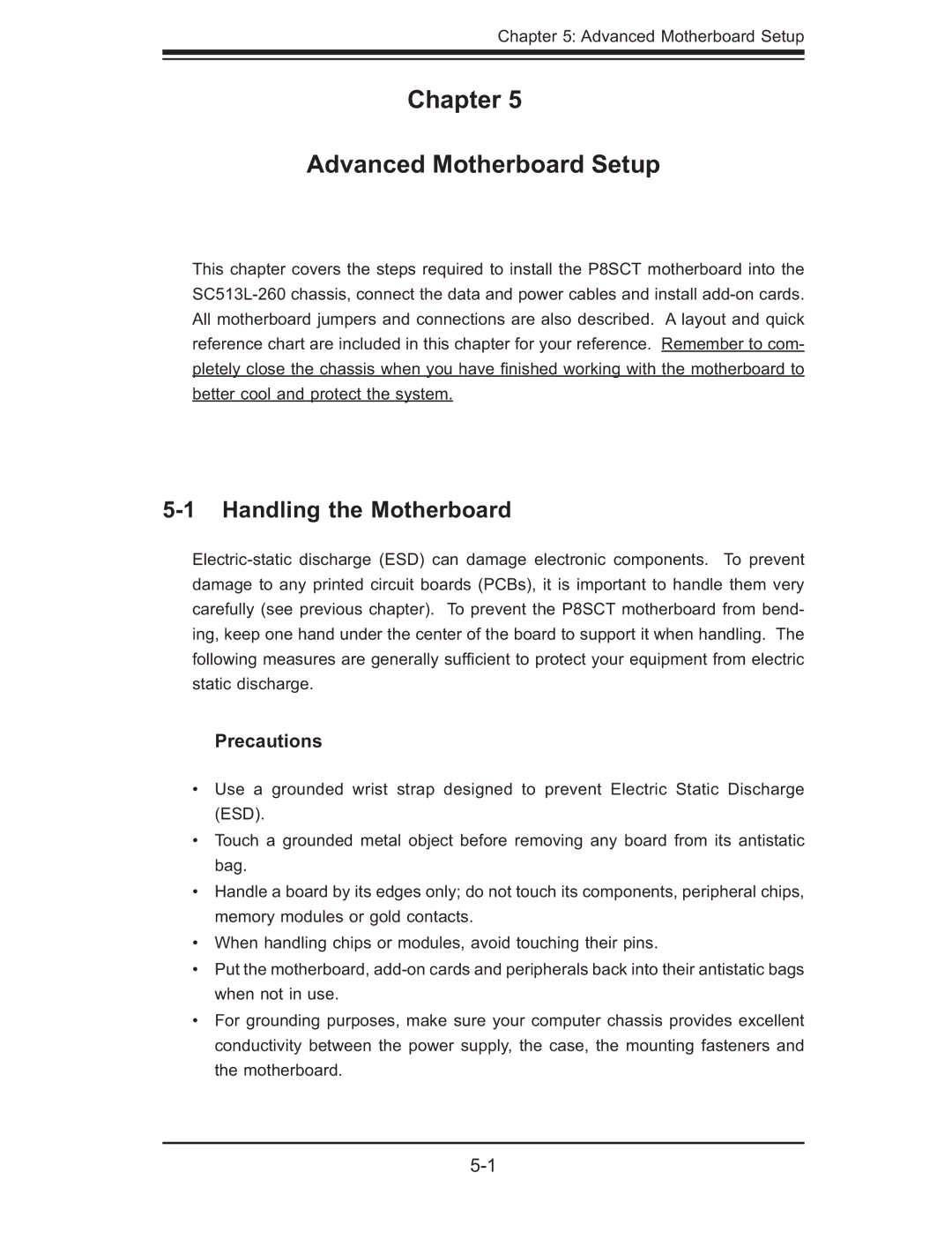 SUPER MICRO Computer 5014C-MF user manual Chapter Advanced Motherboard Setup, Handling the Motherboard, Precautions 