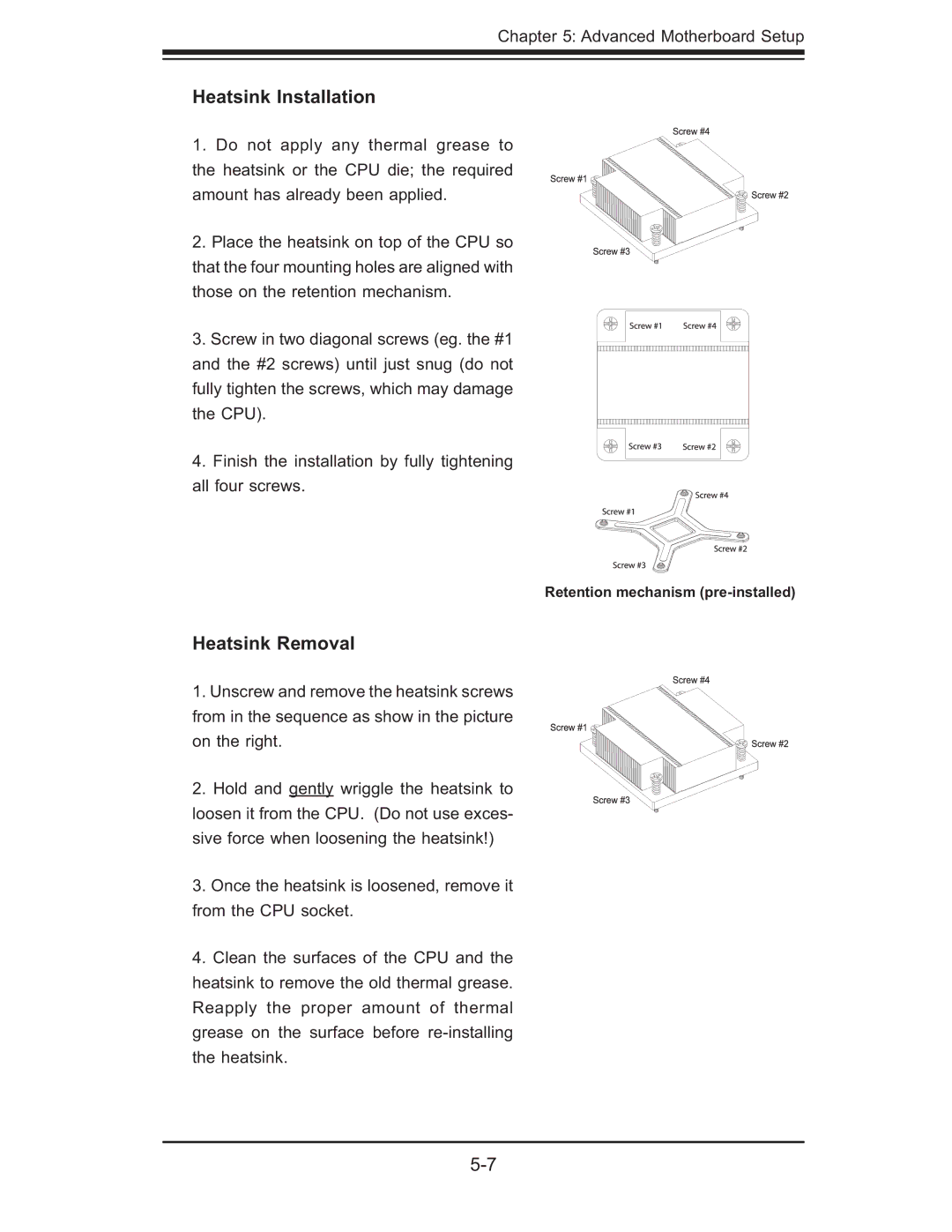 SUPER MICRO Computer 5014C-MF user manual Heatsink Installation, Heatsink Removal 