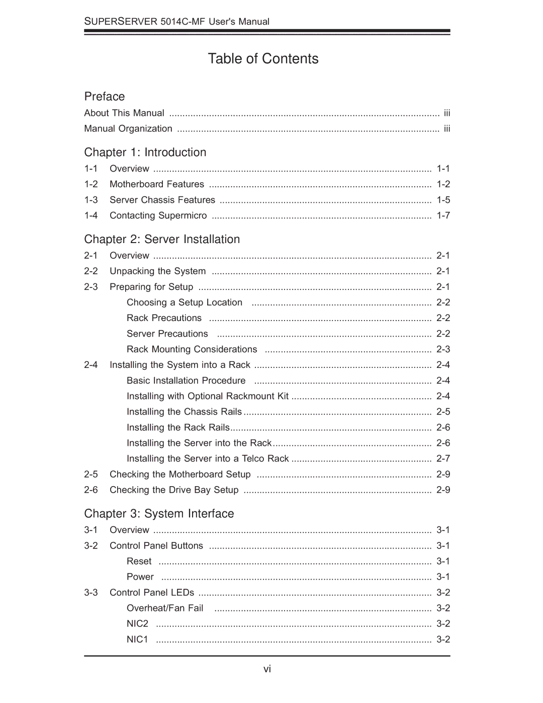 SUPER MICRO Computer 5014C-MF user manual Table of Contents 