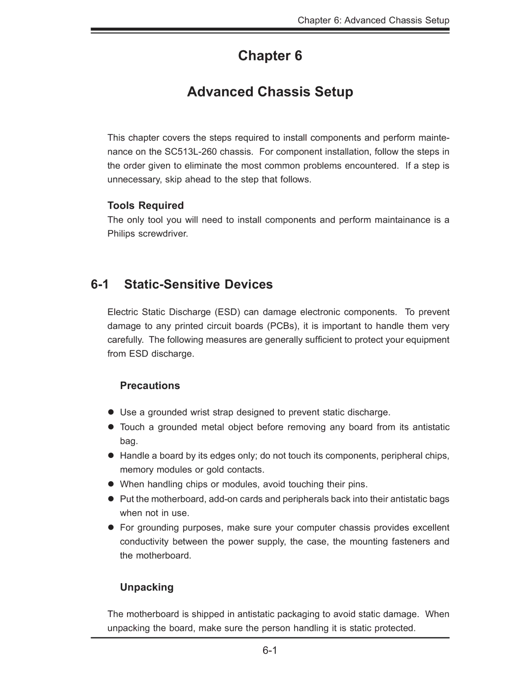 SUPER MICRO Computer 5014C-MF user manual Chapter Advanced Chassis Setup, Static-Sensitive Devices, Tools Required 