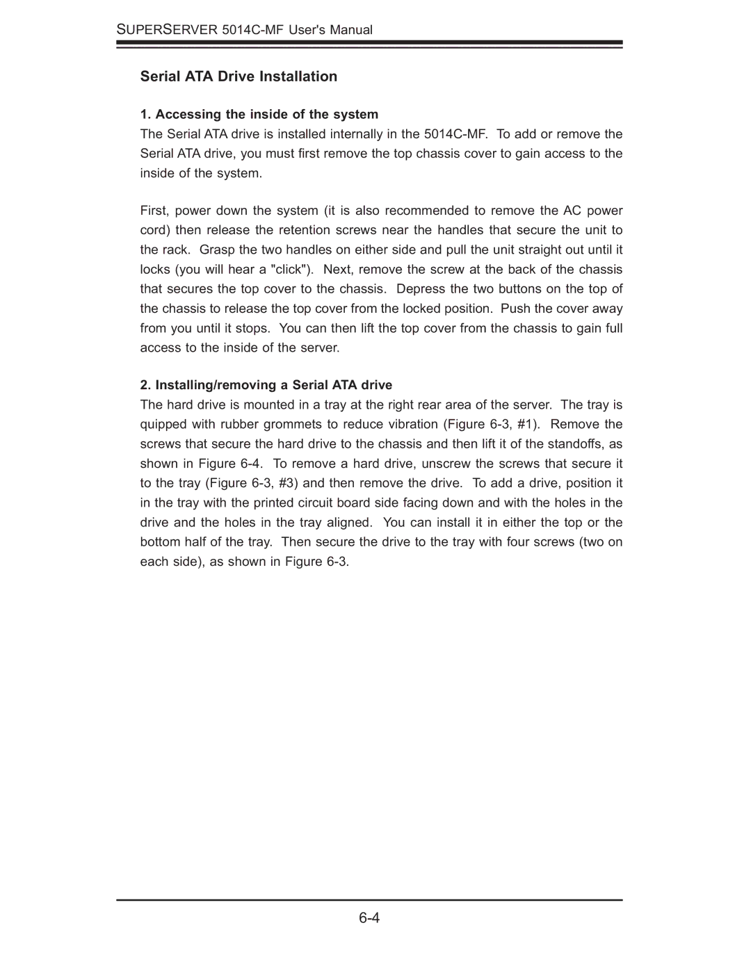 SUPER MICRO Computer 5014C-MF user manual Serial ATA Drive Installation, Installing/removing a Serial ATA drive 