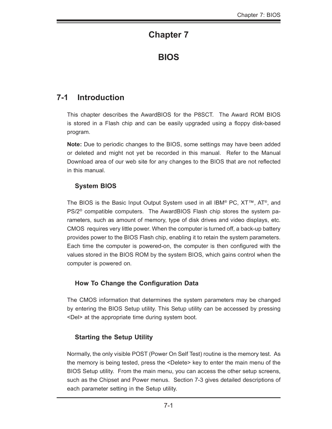 SUPER MICRO Computer 5014C-MF user manual Chapter, Introduction, System Bios, How To Change the Conﬁguration Data 