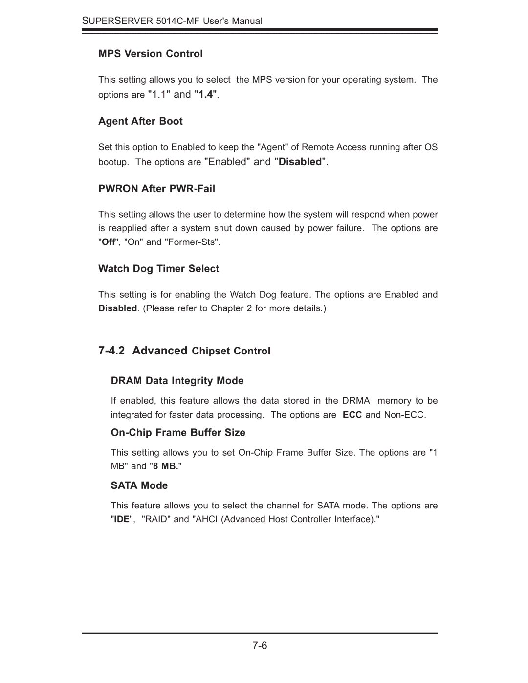 SUPER MICRO Computer 5014C-MF user manual Advanced Chipset Control 