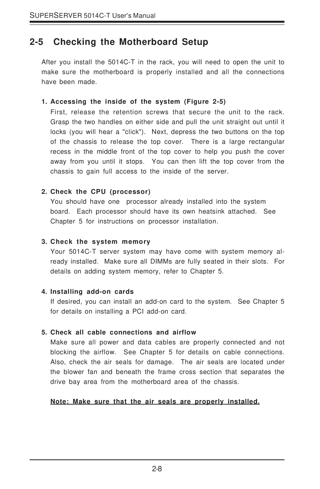 SUPER MICRO Computer 5014C-T manual Checking the Motherboard Setup 