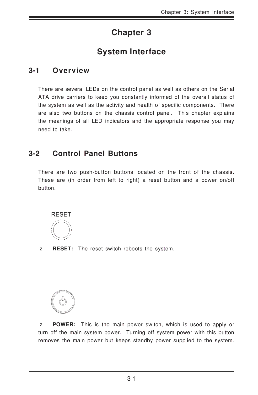 SUPER MICRO Computer 5014C-T manual Chapter System Interface, Control Panel Buttons 