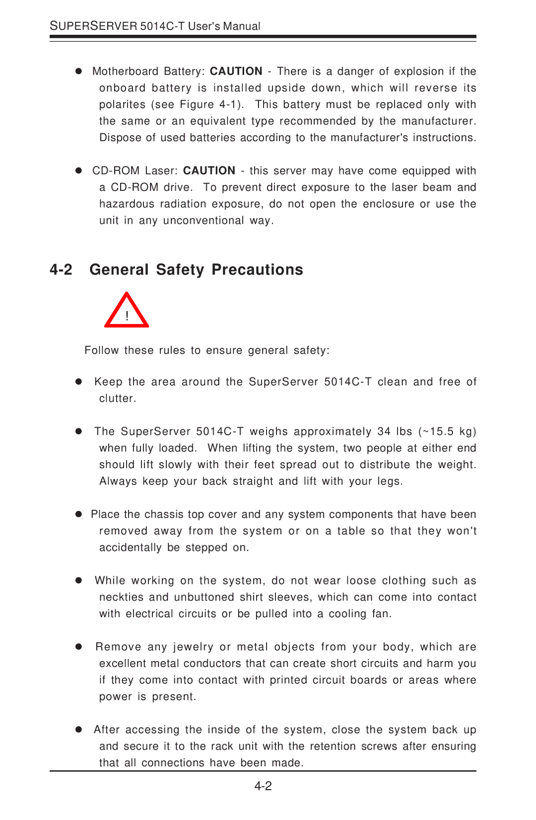 SUPER MICRO Computer 5014C-T manual General Safety Precautions 