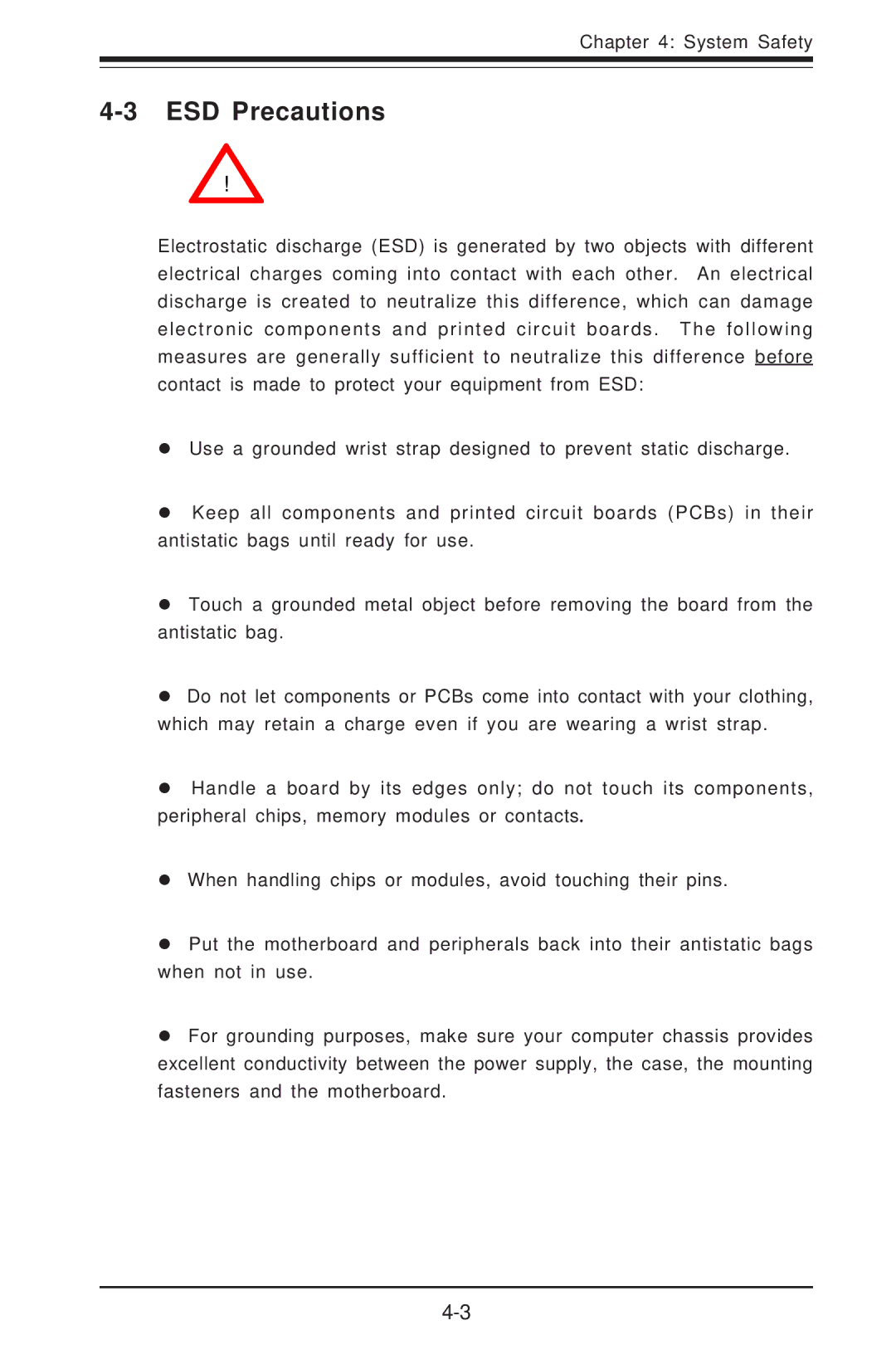 SUPER MICRO Computer 5014C-T manual ESD Precautions 