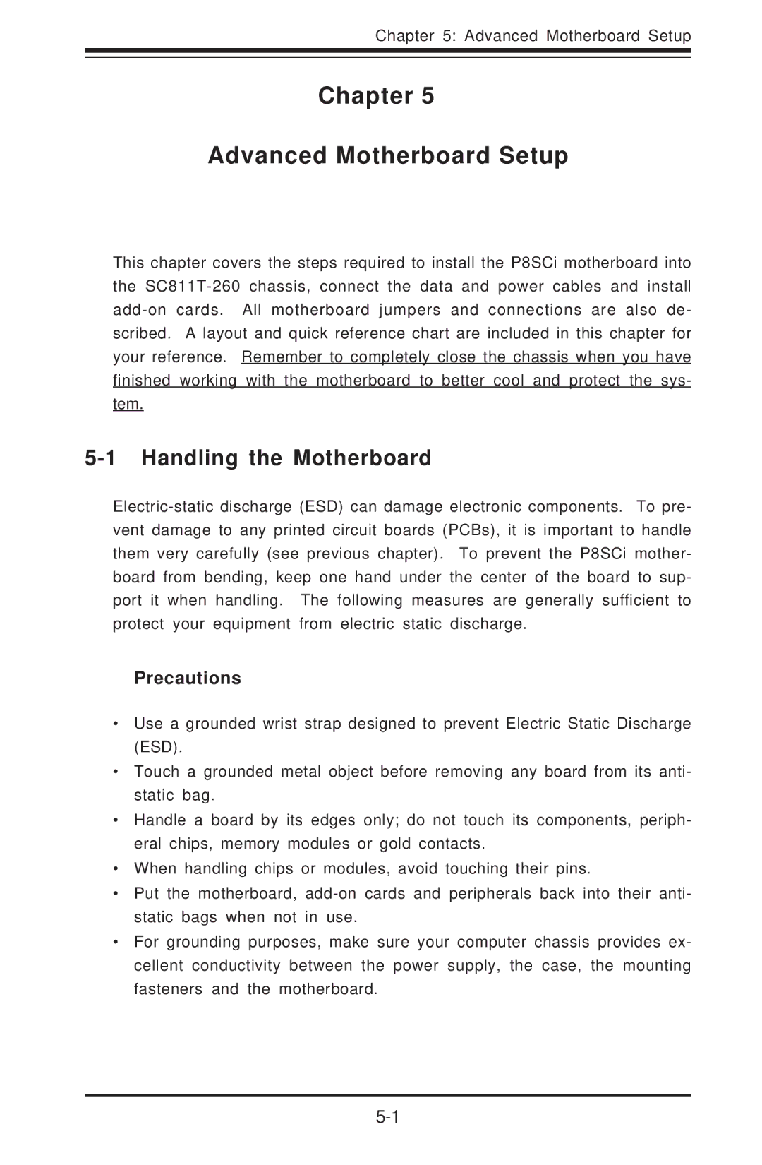 SUPER MICRO Computer 5014C-T manual Chapter Advanced Motherboard Setup, Handling the Motherboard, Precautions 