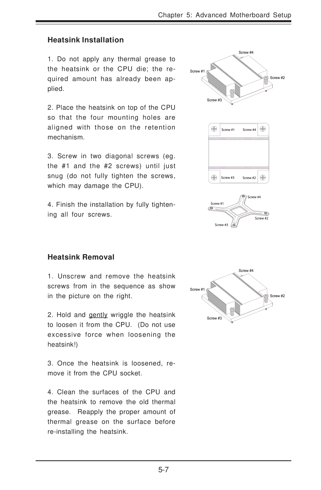 SUPER MICRO Computer 5014C-T manual Heatsink Installation, Heatsink Removal 