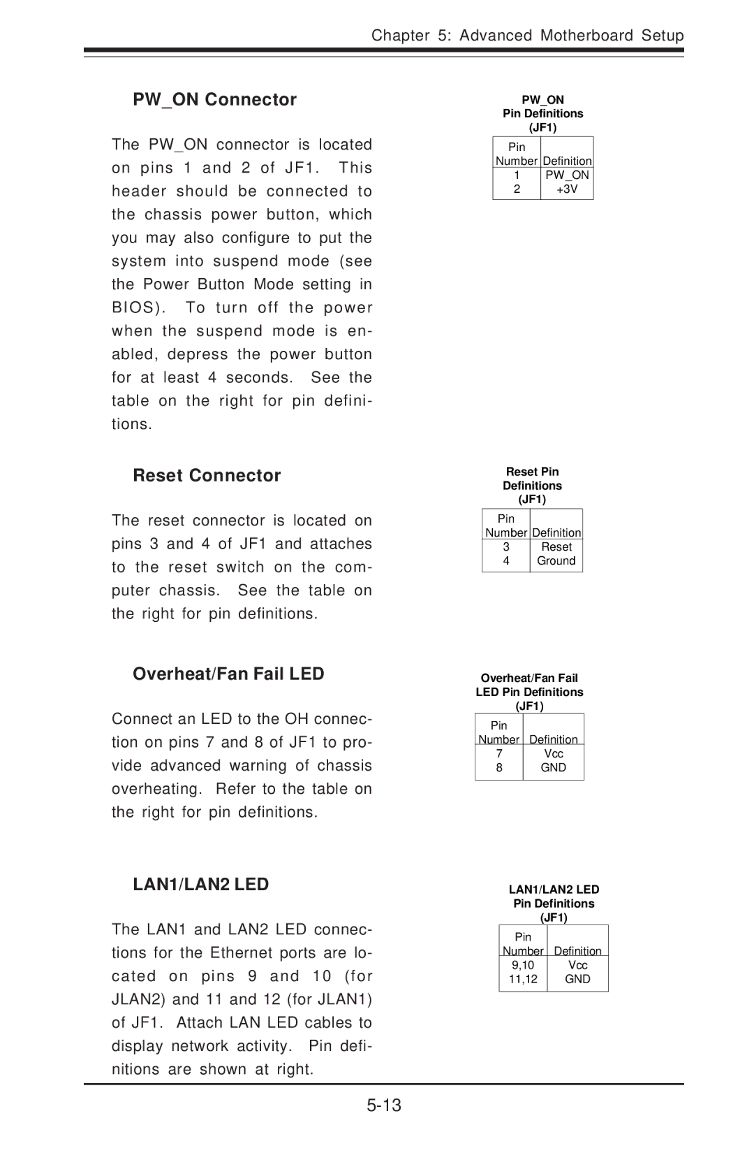 SUPER MICRO Computer 5014C-T manual Pwon Connector, Reset Connector, Overheat/Fan Fail LED 