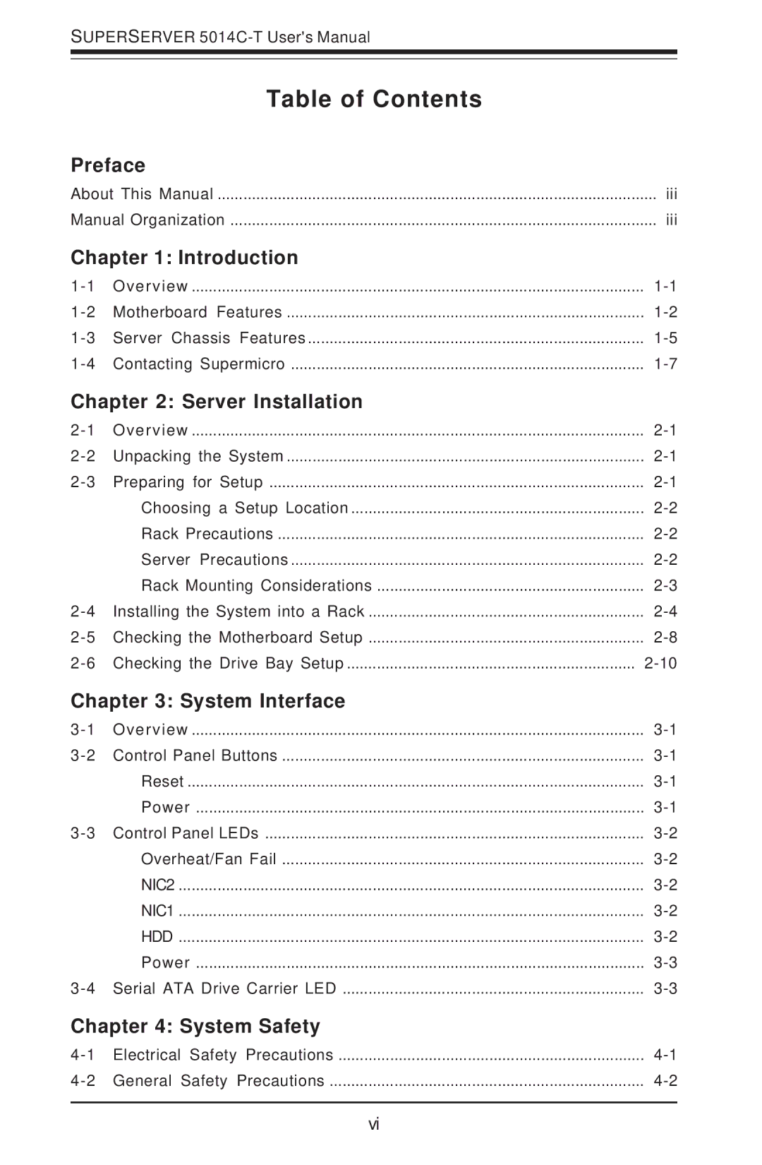 SUPER MICRO Computer 5014C-T manual Table of Contents 