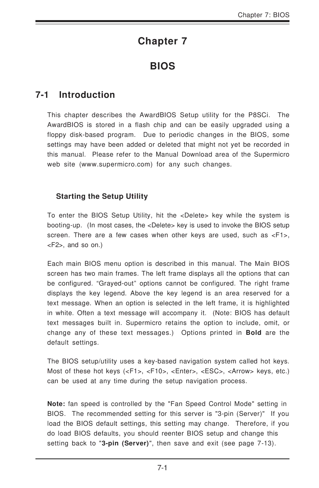 SUPER MICRO Computer 5014C-T manual Chapter, Introduction, Starting the Setup Utility 