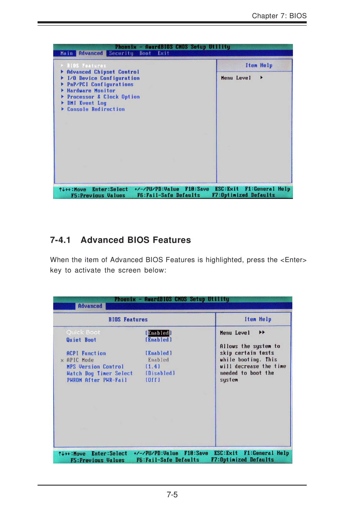 SUPER MICRO Computer 5014C-T manual Advanced Bios Features 