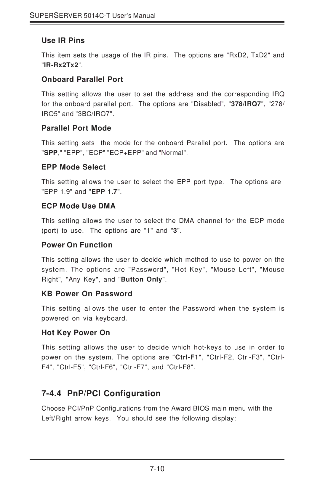 SUPER MICRO Computer 5014C-T manual 4 PnP/PCI Configuration 