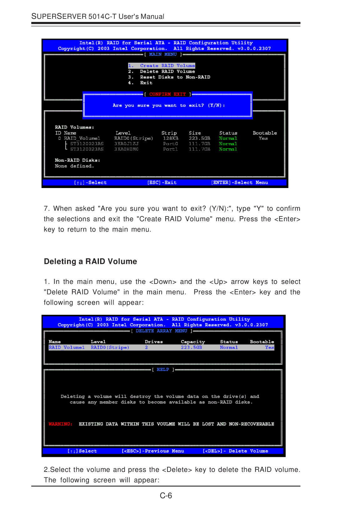 SUPER MICRO Computer 5014C-T manual Deleting a RAID Volume 