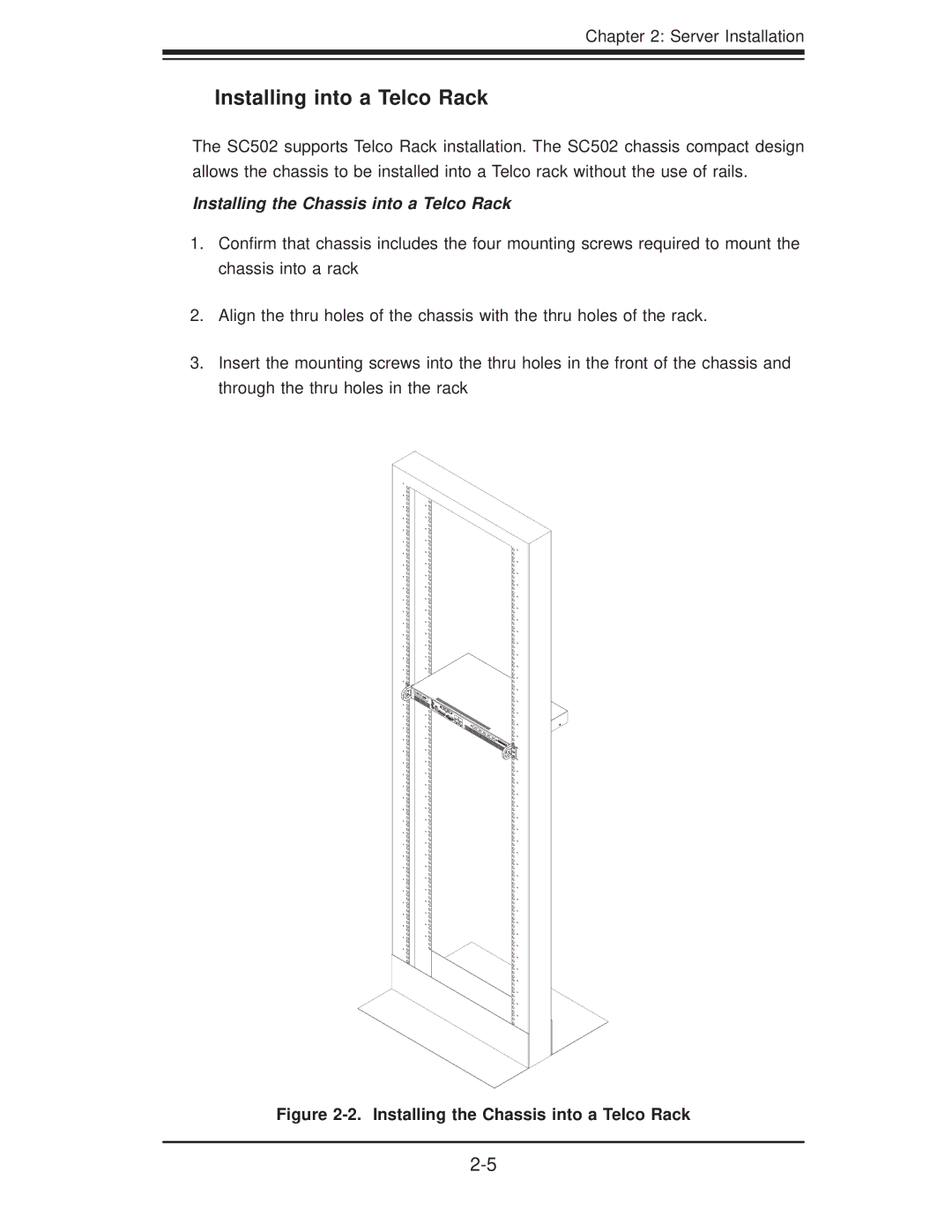 SUPER MICRO Computer 5015A-EHF-D525 user manual Installing into a Telco Rack, Installing the Chassis into a Telco Rack 