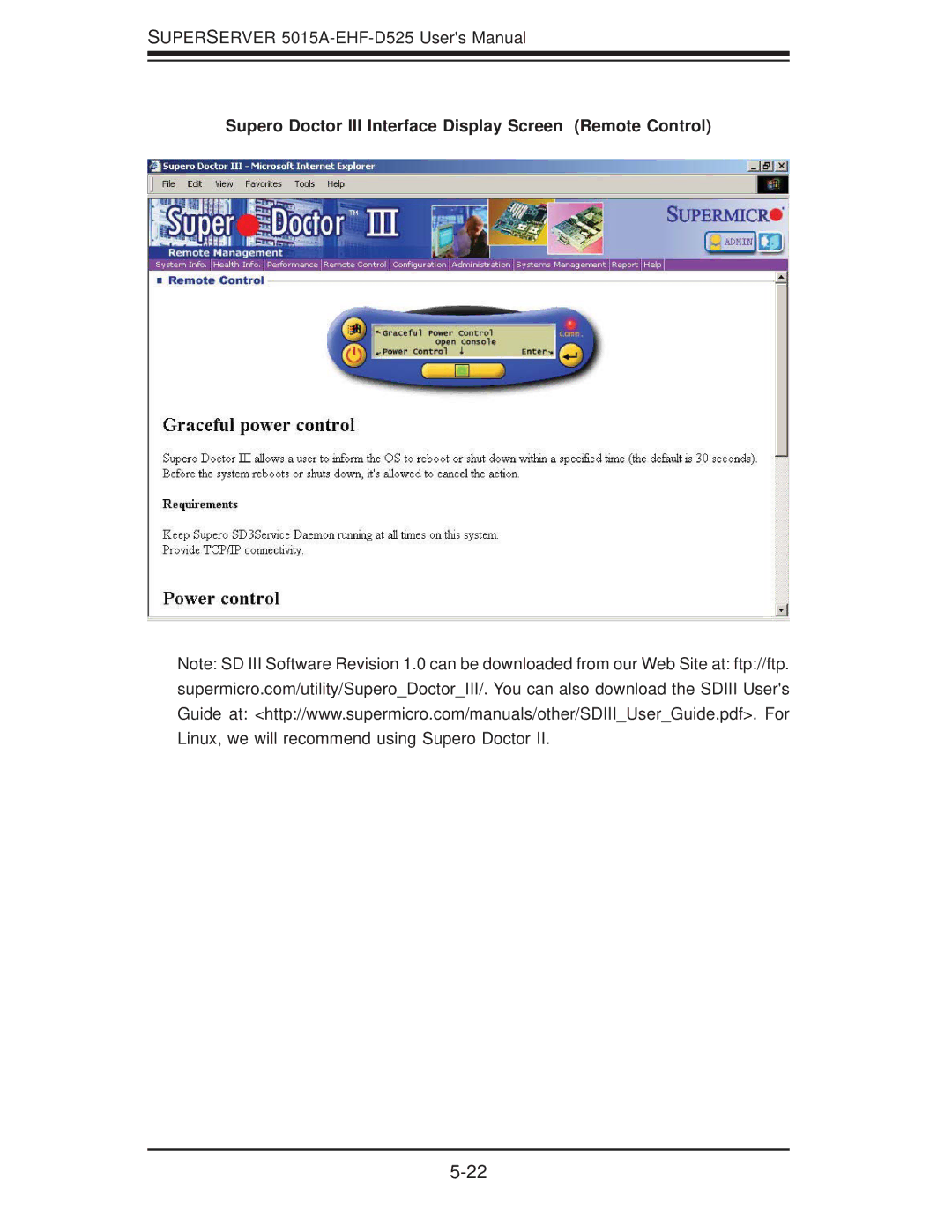 SUPER MICRO Computer 5015A-EHF-D525 user manual Supero Doctor III Interface Display Screen Remote Control 