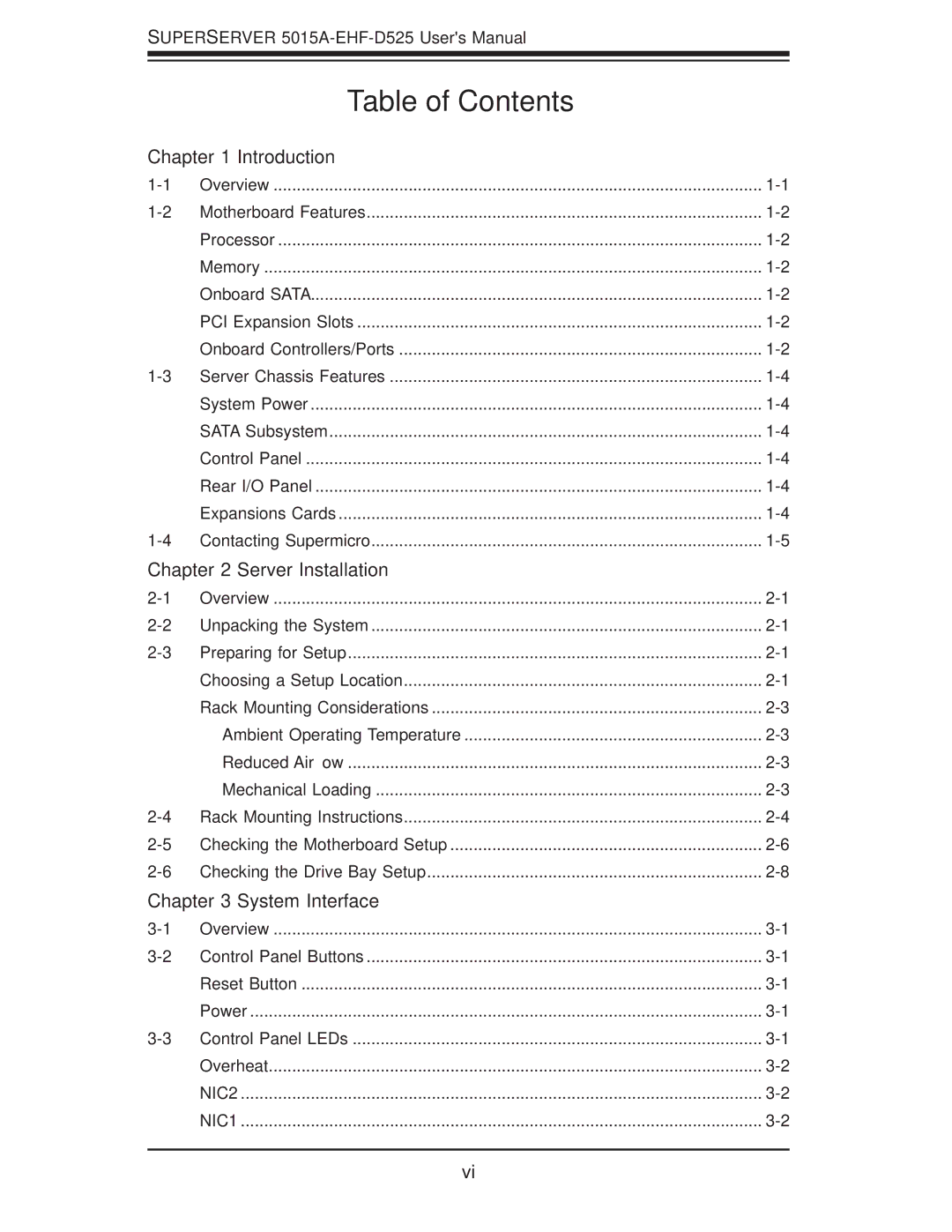 SUPER MICRO Computer 5015A-EHF-D525 user manual Table of Contents 